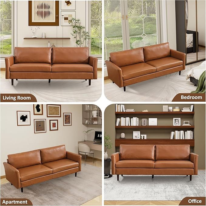Tbfit Loveseat Faux Leather Sofa Couches for Living Room Bedroom &amp Office Brown