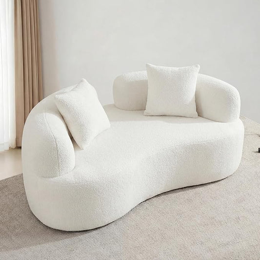 67”Curved Loveseat for Living Room Deep Seat Cloud Loveseat with 2 Throw Pillows Modern Loveseat Adopt Teddy Fabric for Small Spaces The Love Seat Couch No Assembly Needed White Loveseat