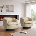 Faux Leather Swivel Barrel Chairs Set of 2 Modern Round Swivel Accent Chair with 360° Rotation Upholstered Armchair Club Chair for Living Room Bedroom Office (Cream)