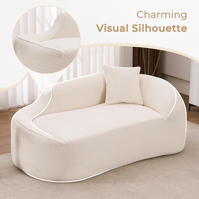 DEINPPA Modern Chaise Lounge with Pillow Chenille Comfy Cloud Couch for Living Room Bedroom Apartment No Assembly Needed-White | Lasting Support