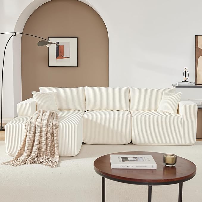 97 Modular Sectional Sofa L-Shaped Boneless Couch with Deep Seat Cozy Cloud Couch Sectional with Convertible Ottoman Modern Sectional Couches for Living Room（ Beige）