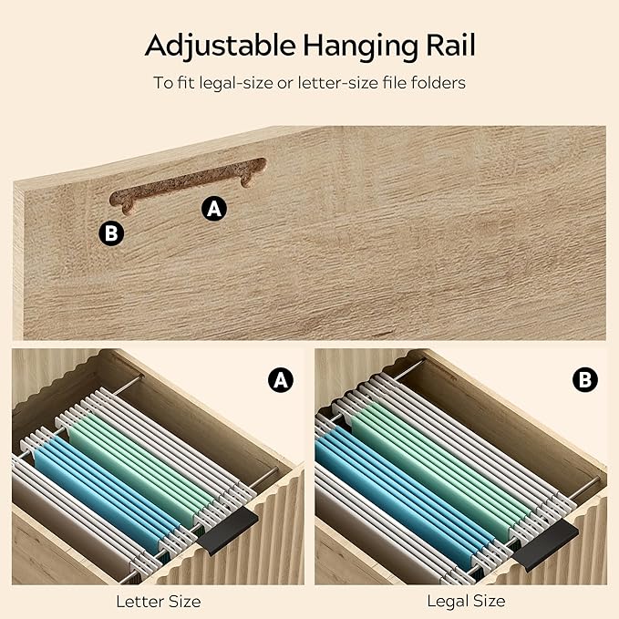 55 Fluted Executive Desk Modern Home Office Desk with Charging Station Keyboard Tray File Drawer Storage Cabinet for Work Study Writing Desk Light Oak