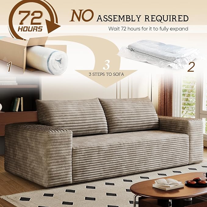 Cloud Loveseat Sofa Corduroy Boneless Couch with High Density Memory Foam Comfy Small Foam Couch in a Box No Assembly Modern Floor Compressed Sofa for Living RoomBedroomSmall Space(70.9WCamel)