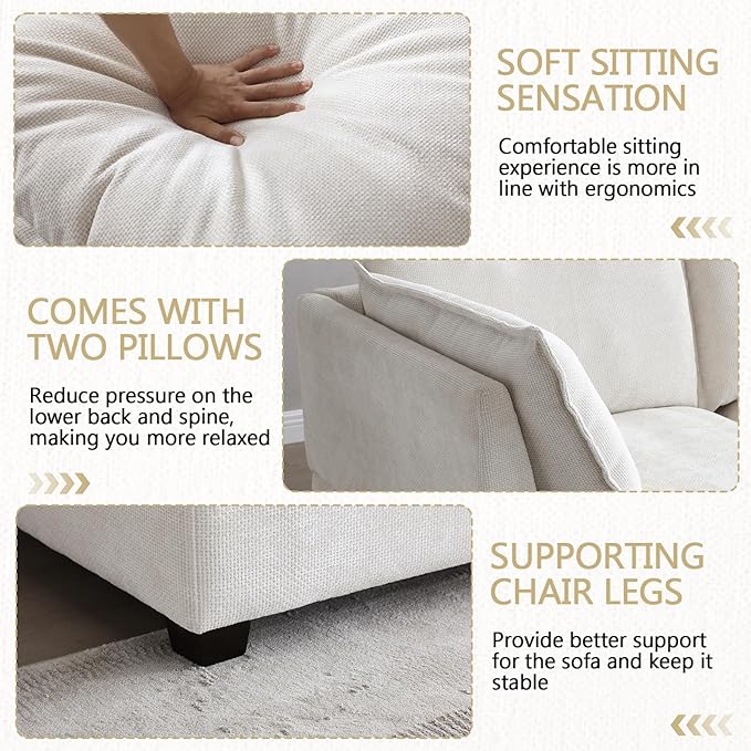Oversized Modern Sectional Sofa Extra-Deep L-Shape Linen Fabric Cloud Couch Sectional with 5 Pillows Convertible Ottoman Freely Combinable Sofa for Living Rooms Apartments Offices (Beige 4 Seat)