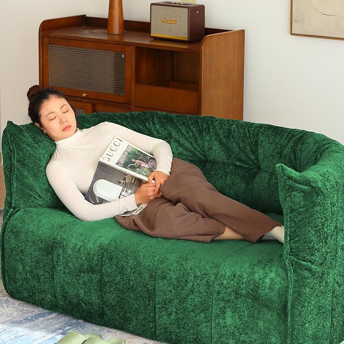 N&ampV Mid Century Brigantin Deep Relaxation Sofa Soft Premium Chenille for Living Room Bedroom and Office (Green ThreeSeater)