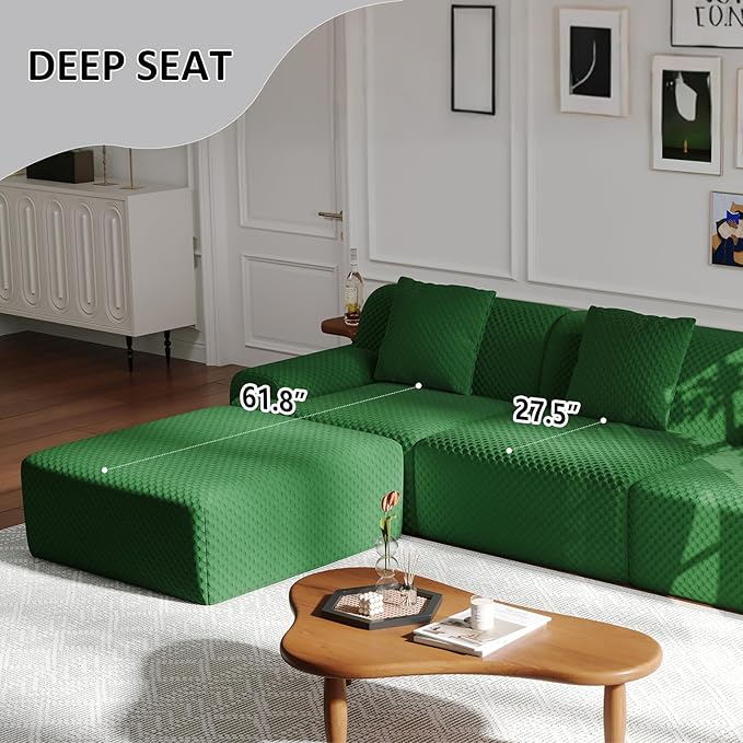 113 Modular Sectional Sofa Upholstered 3-Seater Sofa with Movable Ottoman Oversized 4-Seater Couch with 3 Throw Pillows High-Density Foam No Assembly Free Combinations
