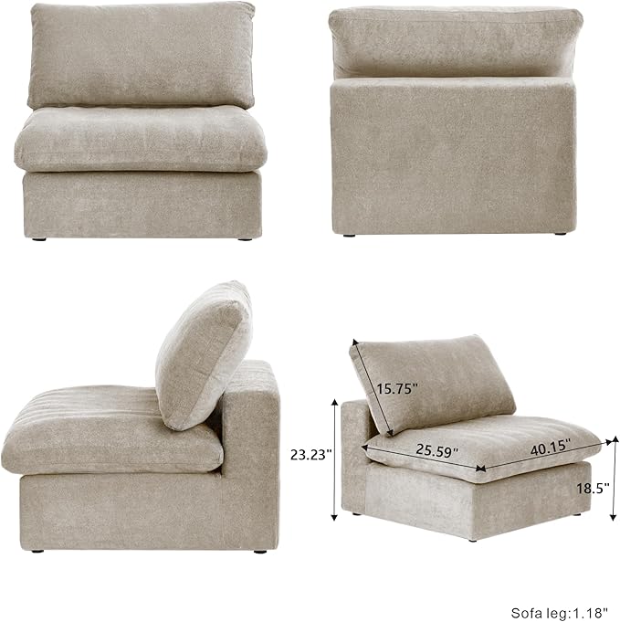 Cloud Modular Sectional Sofa with Thick Cushion Wide 4-Seater Minimalist Sofa CouchConvertible Couch Deep Seat Couches for Modern Living Room Sofa Sets (Khaki Middle Seat)