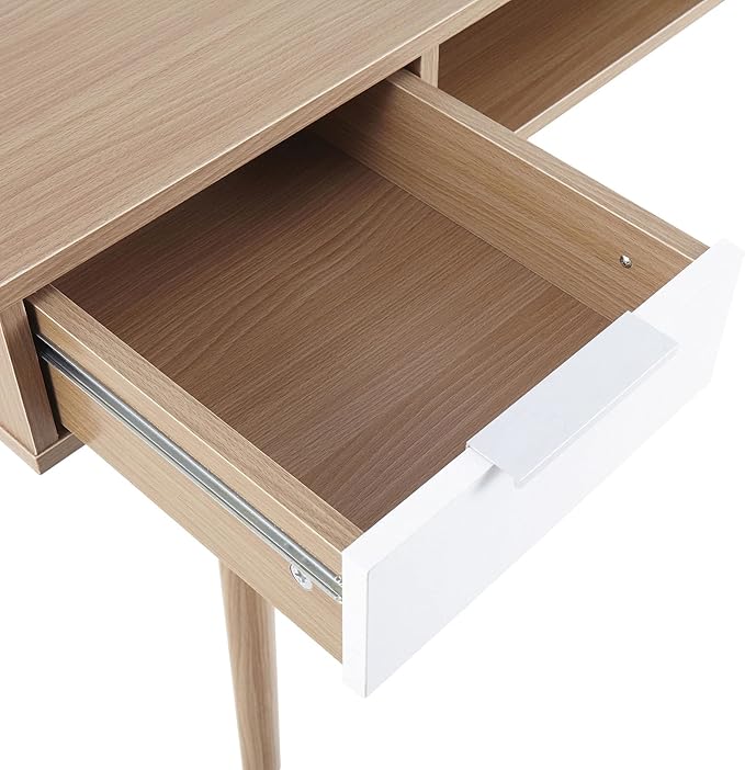 LumiSource Pebble Double Desk Home Office Desk Computer Desk with Drawers Natural Wood Desk White Desk Small Desk for Bedroom Gaming Desk Contemporary Desk
