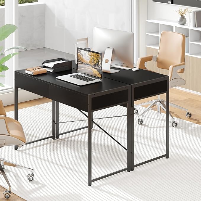 SlickBlue 2-Drawer Home Office Desk with Steel Frame and Spacious Desktop