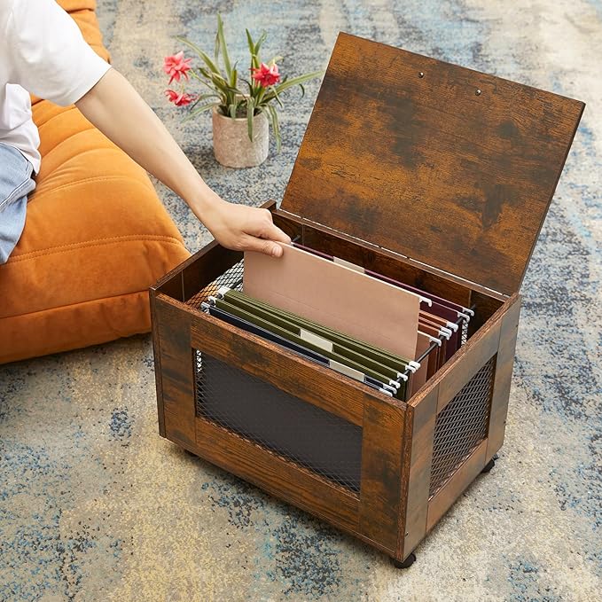 Rolling File Cabinet Cart Hanging File Organizer Box with Lid for Home Office Small Filing Cabinet on Wheels Under Desk