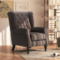 HOMCOM Mid-Century Modern Accent Chair High Wingback Chair Button-Tufted Upholstered Fabric Armchair with Retro Wood Legs for Living Room Bedroom Dark Brown