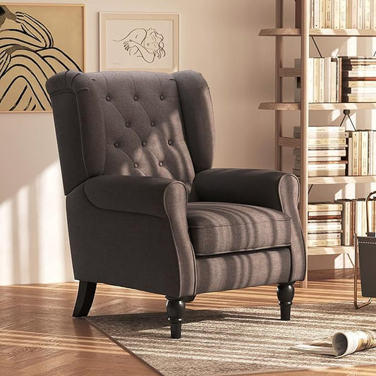 HOMCOM Mid-Century Modern Accent Chair High Wingback Chair Button-Tufted Upholstered Fabric Armchair with Retro Wood Legs for Living Room Bedroom Dark Brown