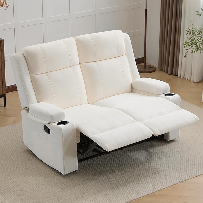 55 Loveseat Recliner Sofa with Cup Holders Manual Double Reclining Couch in Chenille Fabric Wide Seat &amp Side Pockets for Living Room Small Spaces Apartment and RV