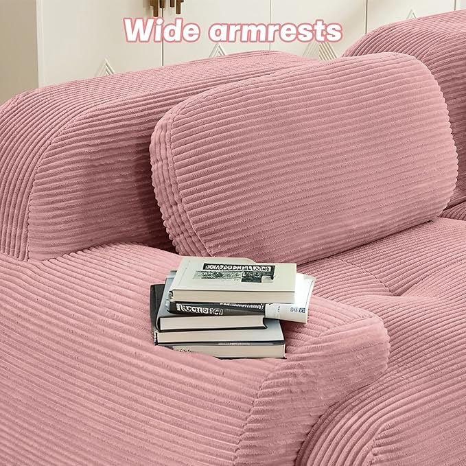 117.3 U-Shaped Cloud Couch Modular Sectional Sofa - Boneless Deep Seat 3-Seater with 2 Movable Ottomans No Assembly Corduroy Upholstery Couches for Living Room (Pink)