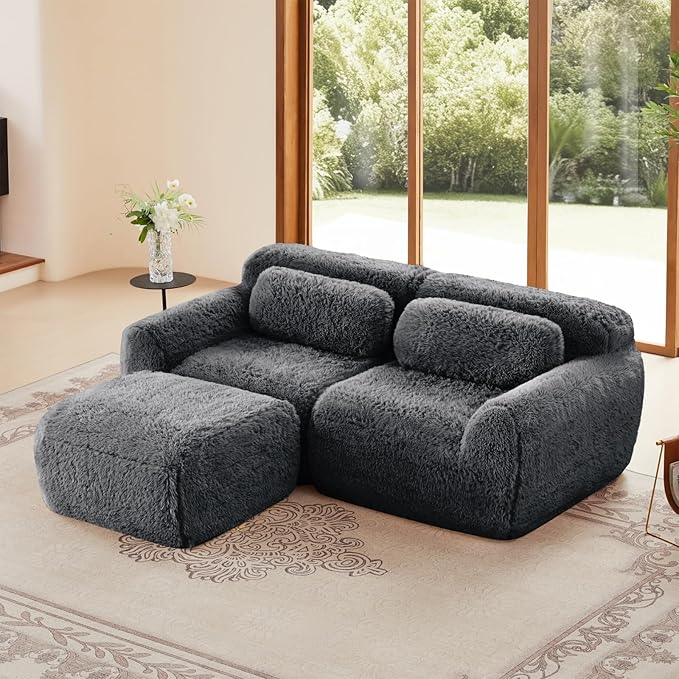 Modern Boneless Ottoman for Modular Sectional Sofa Set Deep Seat Compressed Plush Fabric Fabric Cloud Couches for Living Room Apartment No Assembly Required Grey