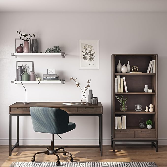 SIMPLIHOME Banting Desk - 60 Inch Wide Solid Wood and Metal Writing Desk in Walnut Brown Modern Industrial Home Office Computer Table for Study with 2 Drawers and Flip-Down Keyboard Tray