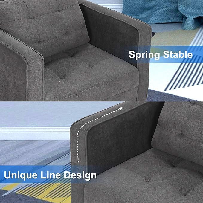 STHOUYN Mid Century Modern Fabric Accent Chair with Arms Armchair Comfy Reading Chair for Living Room Office Studio Chair Single Sofa Recliner Couch Bedroom Grey