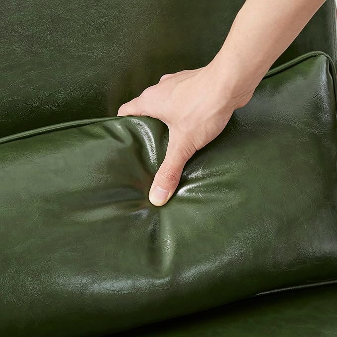 Glitzhome Mid Century Hunter Green Accent Armchair Single Reading Armchair PU Leather Lounge Chair with Walnut Ruberwood Frame