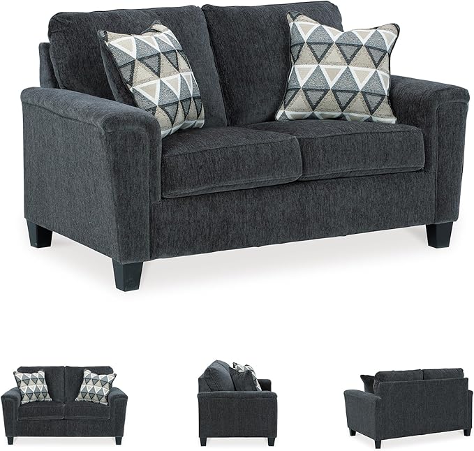 Signature Design by Ashley Abinger Chenille Contemporary Loveseat with 2 Accent Pillows Dark Gray