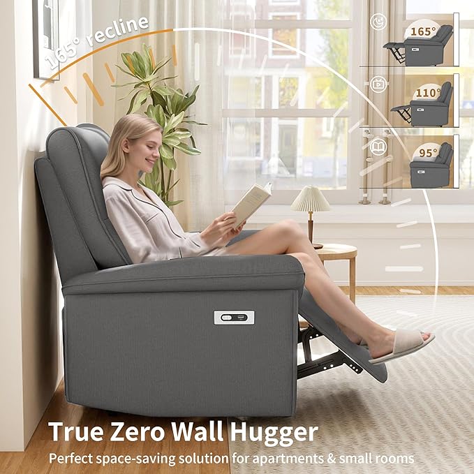 Wall Hugger Power Recliner Chair Zero Wall Electric Recliner Chairs with USB Port Snowflake Velvet Space Saving Large Recliner for Living Room RV Home Theater