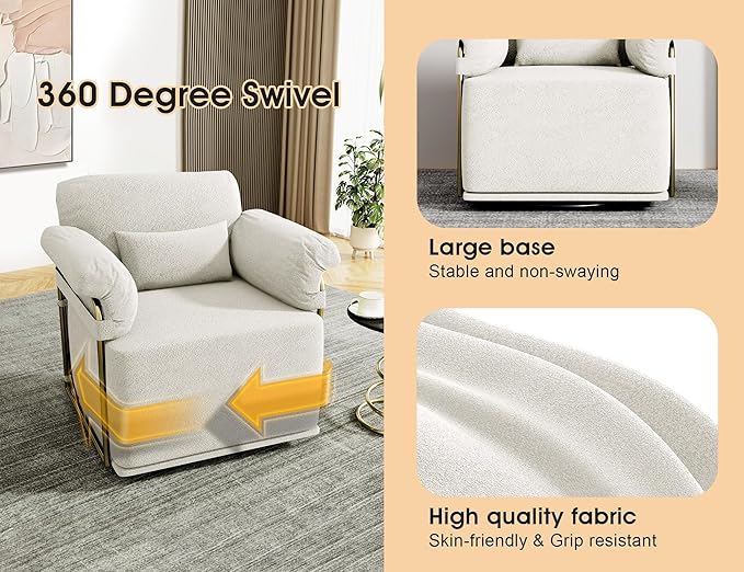 J.M.Deco Swivel Accent Sofa Chair Velvet Upholstered Reading Chair &amp Comfortable Armchair for Living Room Bedroom Reading Room Office (Square Seat * White)