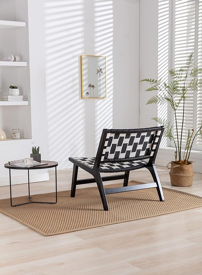 Solid Wood Frame Chair with White Faux Wool. Modern Accent Chair Lounge Chair for Living Room