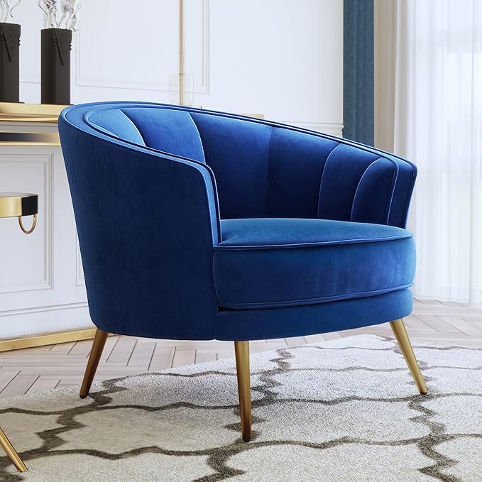 Modern Velvet Accent Barrel Chair Leisure Accent Chair Living Room Upholstered Armchair Vanity Chair for Bedroom Meeting RoomBlue