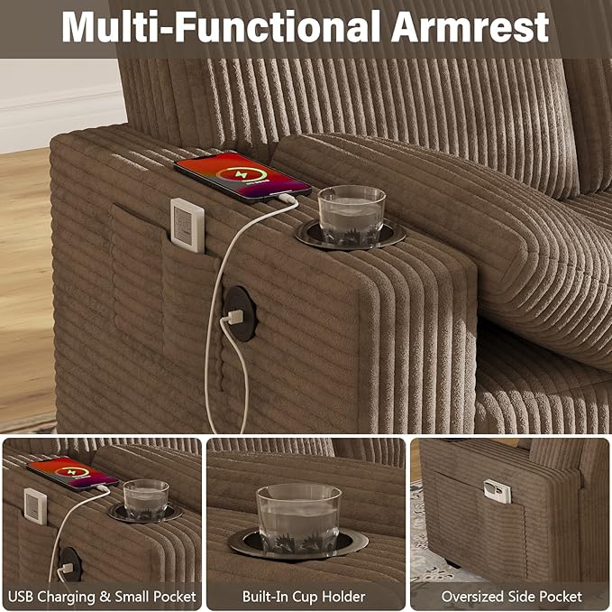 OUYESSIR 80 Loveseat Sofa for Living RoomModern Sofa with USB Charging Ports &amp Cup HoldersComfy Corduroy Couch with Upholstered Cushion3 Seater Deep Seat Couch for Small SpaceBedroom Light Br