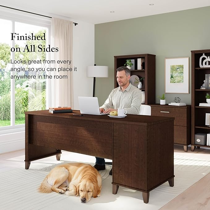 Bush Home 72-inch Home Office Desk with Drawers Large Computer Table for Personal Workspace Somerset Collection Mocha Cherry