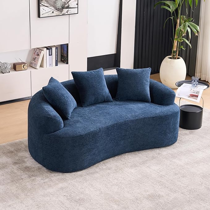 Curved Loveseat Sofa Couch for Living Room 65’’ Modern Comfy Cloud Floor Couch Round Sofa Full Sponge Compression Sofas with Deep Seat for Small Spaces Apartment No Assembly NeededBlue