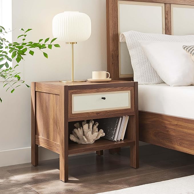 Modway Capri Mid-Century Modern Wood Grain Nightstand Bedside Table in Walnut Side Table with Drawer Nightstand with Storage