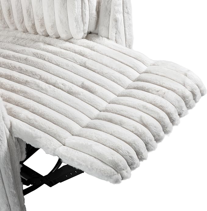 Furniture of America Vyrinor Modern Chenille Power 220° Swivel Recliner Chair with Pillows Reclining Glider Comfy Sofa Wooden Comfortable Couch for Living Room Nursery Home Theater White