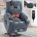 Chenille Electric Power Lift Recliner Chair Massage Single Sofa with Vibration Massage and Lumbar Heating Ergonomic Lounge Couch with Cup Holders and USB Charge Port for Living Room (Blue)