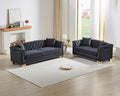 Chesterfield Sofa and Loveseat Set Oversized Mid Century Modern Sofa Couch with Gold Rivet Decoration Cloud Comfy Velvet Upholstered Button-Tufted Couch Set for Living Room Office Black