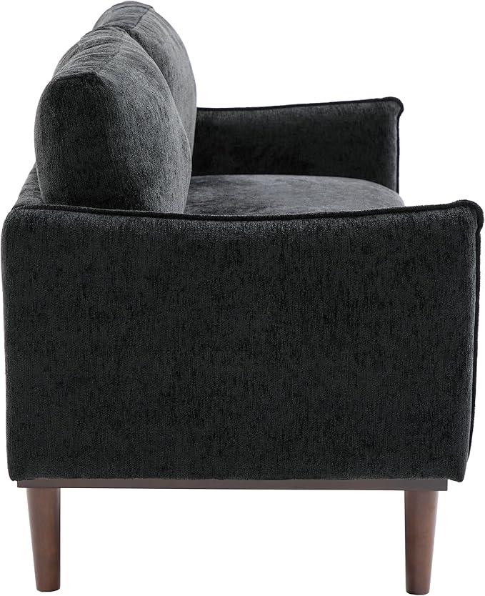 Christopher Knight Home Brena Modern Chenille Upholstered Loveseat Sofa Wooden 2 Seater Sofa Couch with Deep Seat Comfy Cloud Couch for Living Room Bedroom Home Office Black