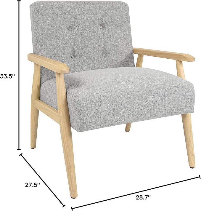 Mid-Century Modern Accent Chair Natural Wood Frame (Gray Woven)