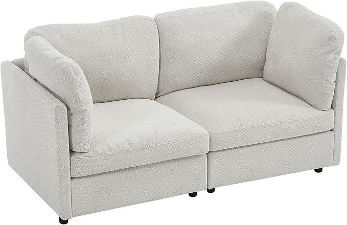 Modern Loveseat Sofa 68.5 inches Living Room Couch White Chenille Fabric 350 lbs Weight Capacity