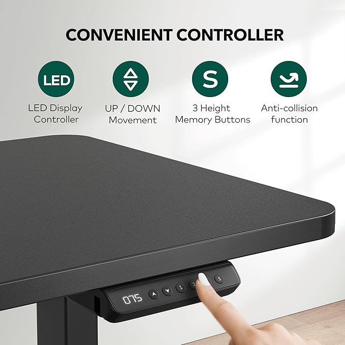 BANTI L-Shaped Standing Desk - 75 x 63 Inch Adjustable Corner Standing Desk with Charging Station - L Shape Sit Stand Table with Memory Controller Splice Board for Home Office Black