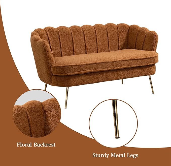 Chifee &amp Vingol Upholstered Small Loveseat for Small Space with Golden LegsCaramel
