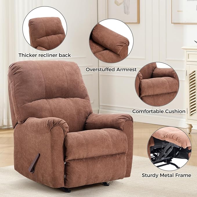 CANMOV Rocker Recliner Chair for Adults Set of 2Manual Recliner Chair with Overstuffed Backrest and Armrests Soft Fabric Manual Rocking Reclining Sofa for Living RoomBrown