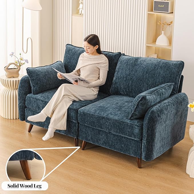 73'' Loveseat Sofa with All Seats Storage Modular Sectional Couch with Deep SeatOversized Comfy Couch with 7.8'' CushionLarge Sofa for Living RoomBedroomVeletBlue