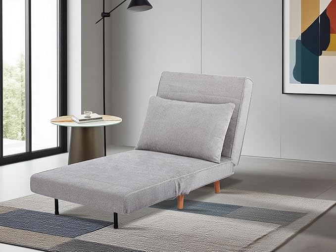 3 in 1 Sleeper Chair Bed Foldable Convertible Chair with Thickened Cushion and Sponge OTE Chenille Fabric Adjustable Backrest Upholstered Accent Chair for Apartment/Bedroom/Office - Light Gray