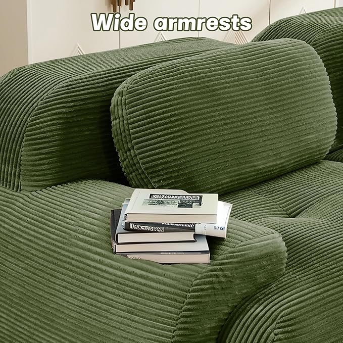 Modular Sectional Sofa Boneless Couch Corduroy Cloud Couch Modern Deep Seat Sectional Couches for Living Room 82 Loveseat Apartment Sofa Small Couches for Small Spaces No Assembly(Green)