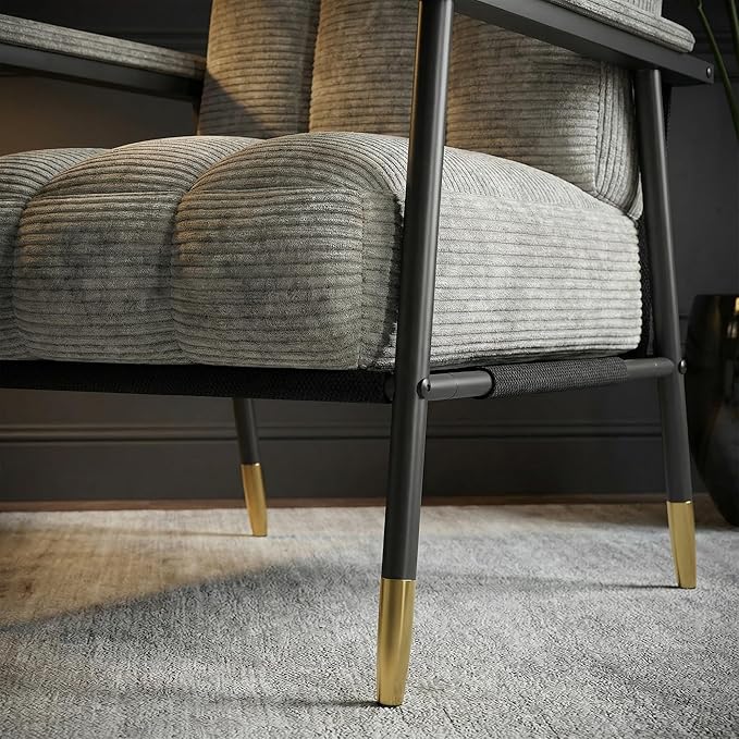 Accent Chair Mid-CenturyMetal FrameArmchairUpholstered Reading Chair for BedroomLiving RoomOfficeGuest RoomGrey