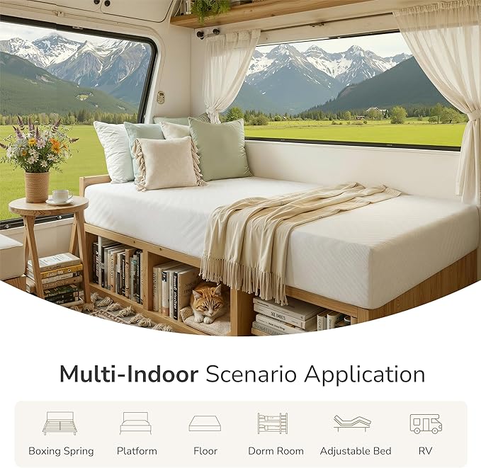 MLILY Short Queen RV Mattress in a Box 8 inch Mattresses for RVs Campers &amp Trailers Green Tea Memory Foam Mattress for Cool Sleep &amp Pressure Relief Medium 60 x 75