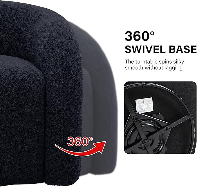 Boucle Swivel Accent Chair No Assembly Small Comfy Round Barrel Armchair for Living Room Bedroom Reading Waiting Room (Navy Blue Set of 2)