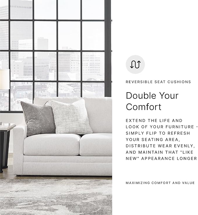 Signature Design by Ashley Maitelynn Contemporary Sofa with Accent Pillows Reversible Cushions and Sloped Arms Light Gray