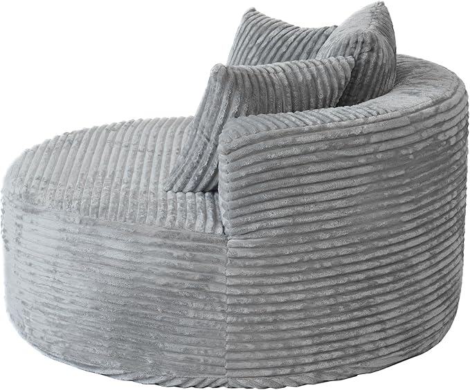 JACH Oversized Boneless Sofa Chair Comfy Corduroy Lounge Chairs Modern Deep Seat Lazy Chaise Lounge Chair for Living Room Movie Room Game Room Small Space No Assembly Required (Light Grey)