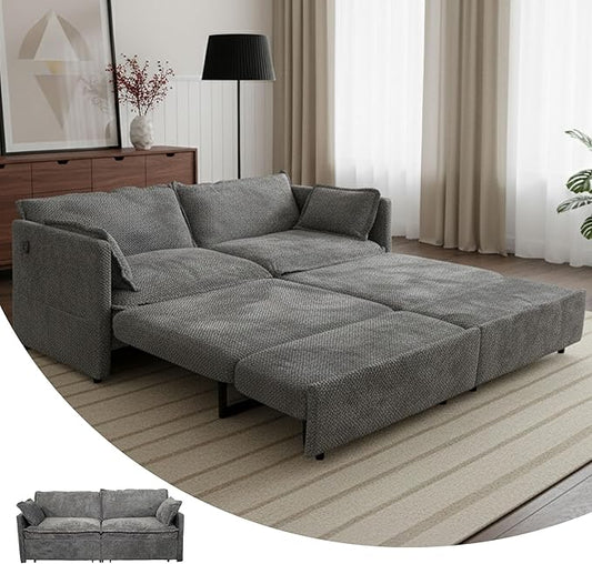 3 in 1 King Size Sofa Bed-73.6 Convertible Sofa Bed with USB/C-Type Charging PortsCorduroy Sleeper Sofas with Side PocketsLoveseat Chaise Lounge for Living RoomBedroomApartmentsGrey