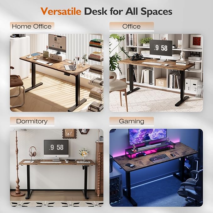Monomi Electric Height Adjustable Standing Desk 48x24 Inches Ergonomic Home Office Sit/Stand Up Desk with Two-Piece Desktop (Black Steel Frame/Rustic Brown Top)